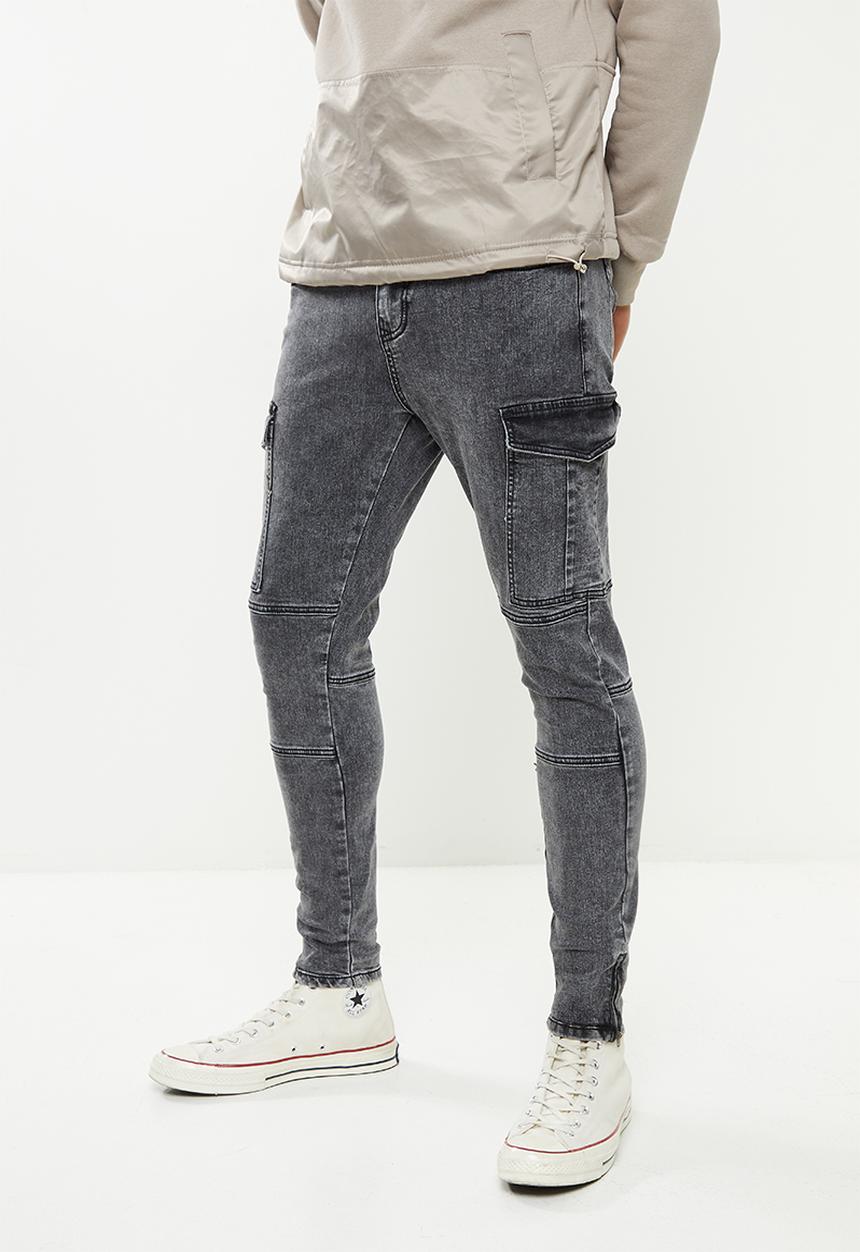 Cutty - Mens skinny fit biker denim jean - indigo