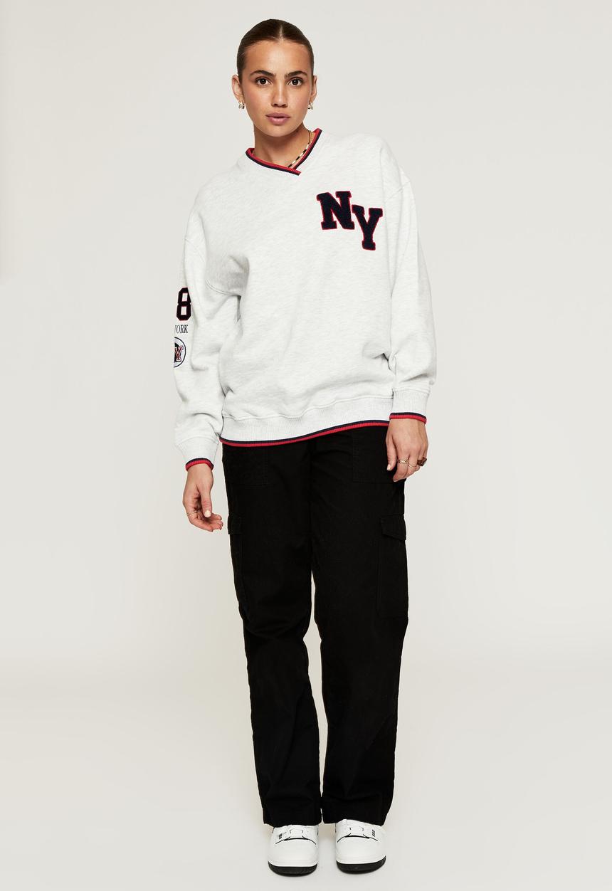Supré  - Stevie v neck oversized jumper - light grey marle/ny