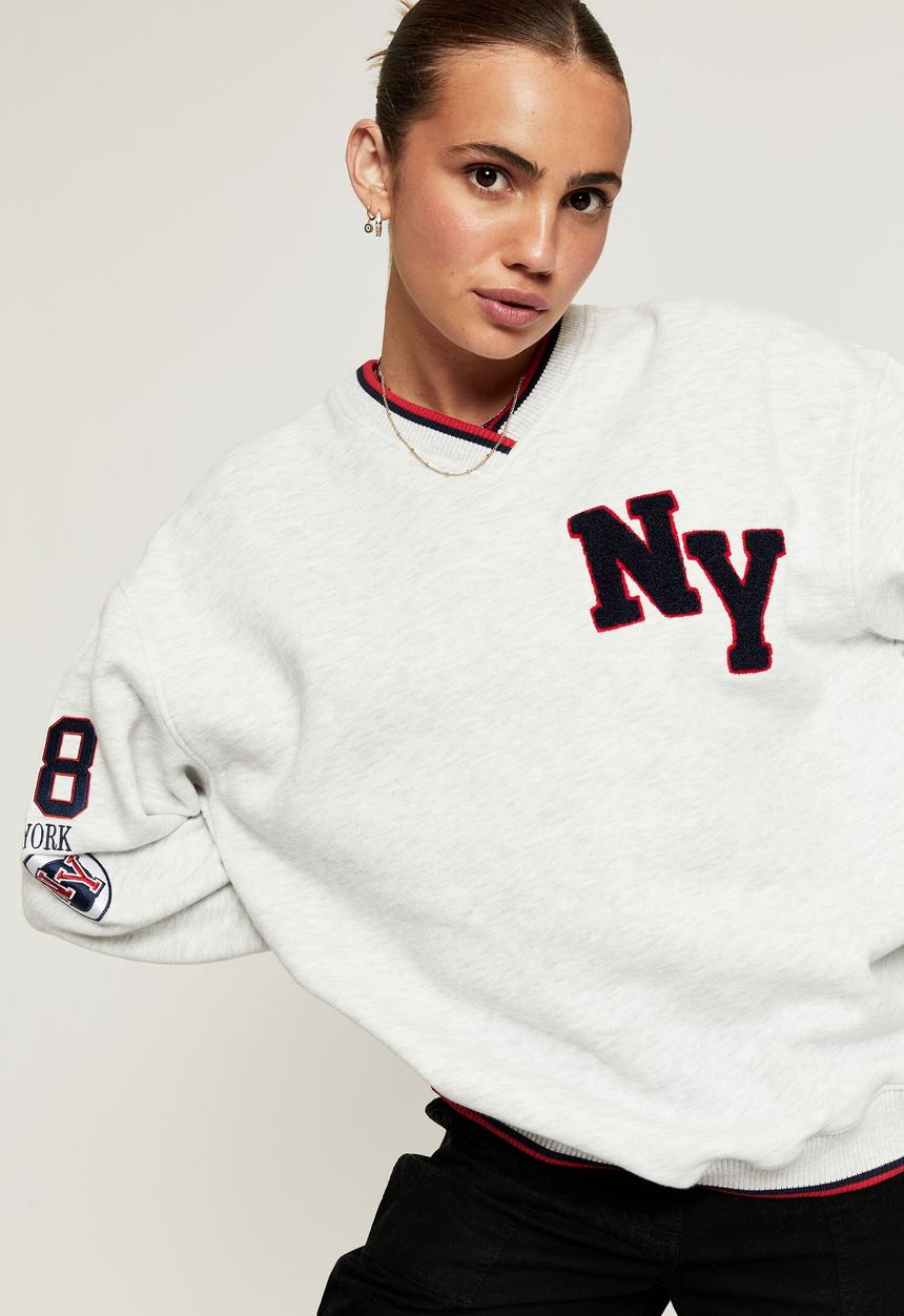 Supré  - Stevie v neck oversized jumper - light grey marle/ny