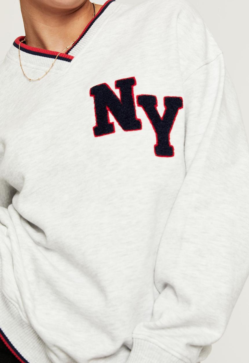Supré  - Stevie v neck oversized jumper - light grey marle/ny