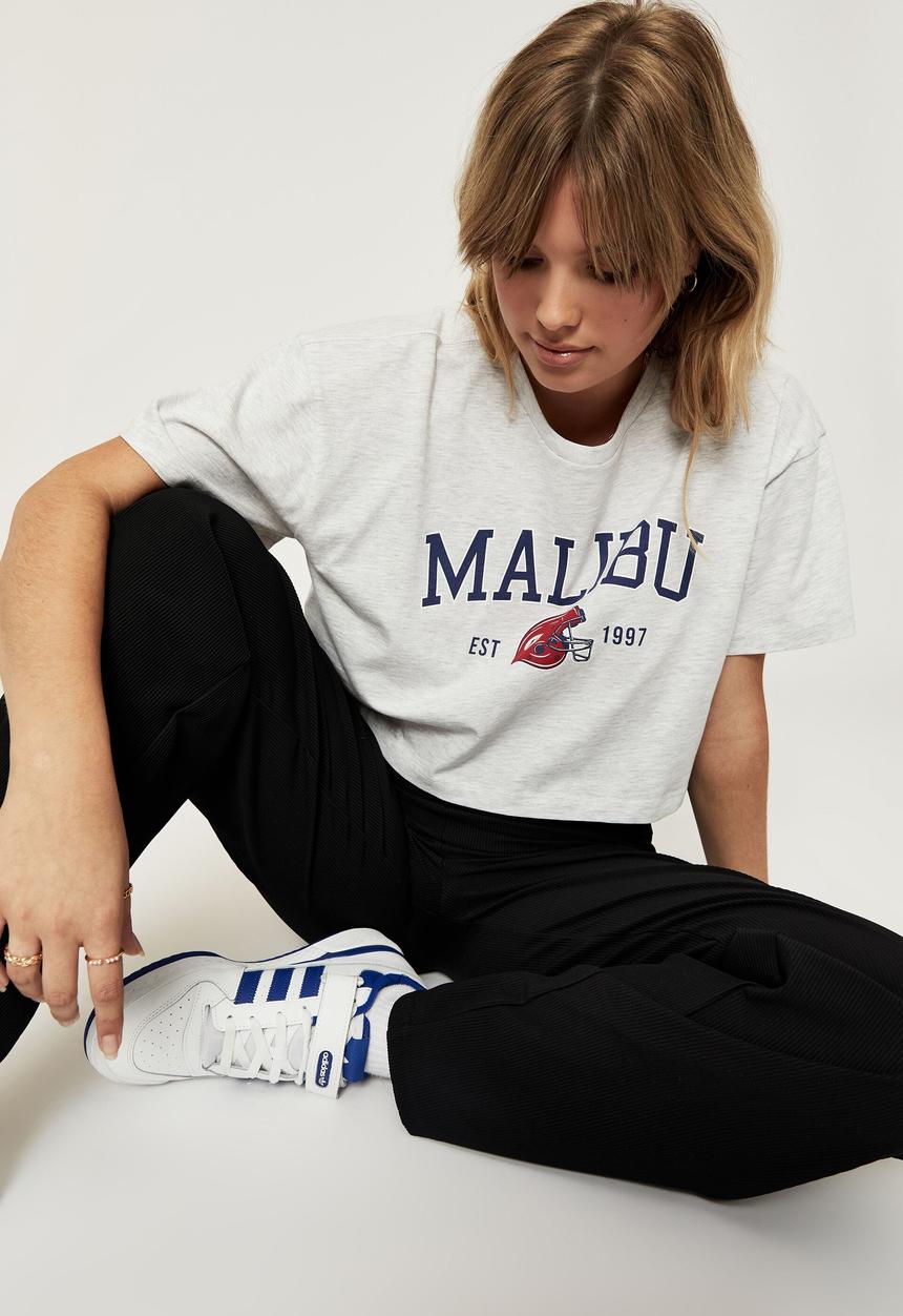 Supré  - Tammy printed boxy crop T-shirt - light grey marle/malibu