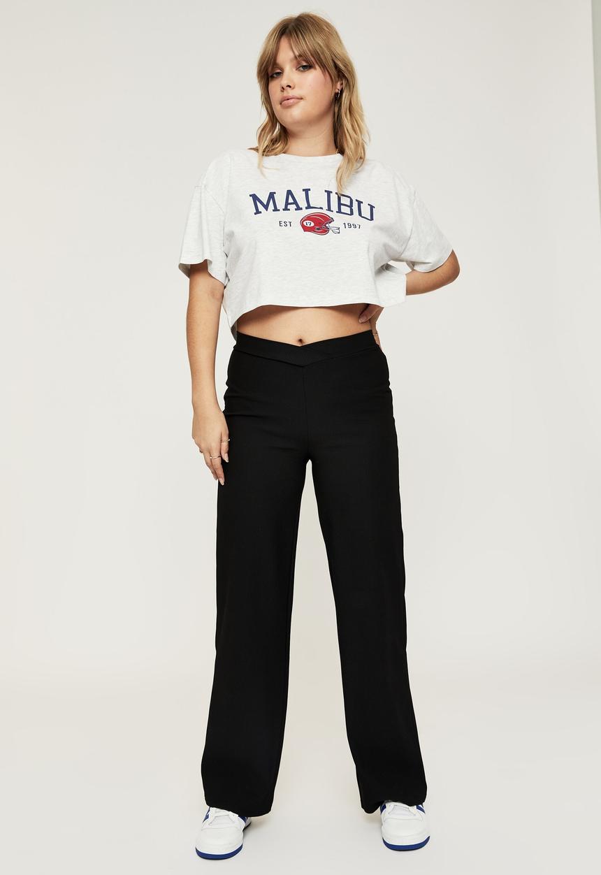Supré  - Tammy printed boxy crop T-shirt - light grey marle/malibu