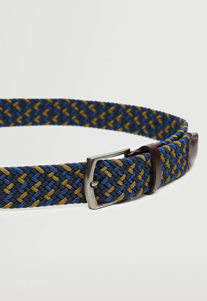 MANGO - Leather-appliqué braided belt - blue