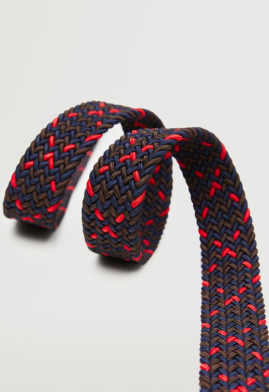 MANGO - Leather-appliqué braided belt - red