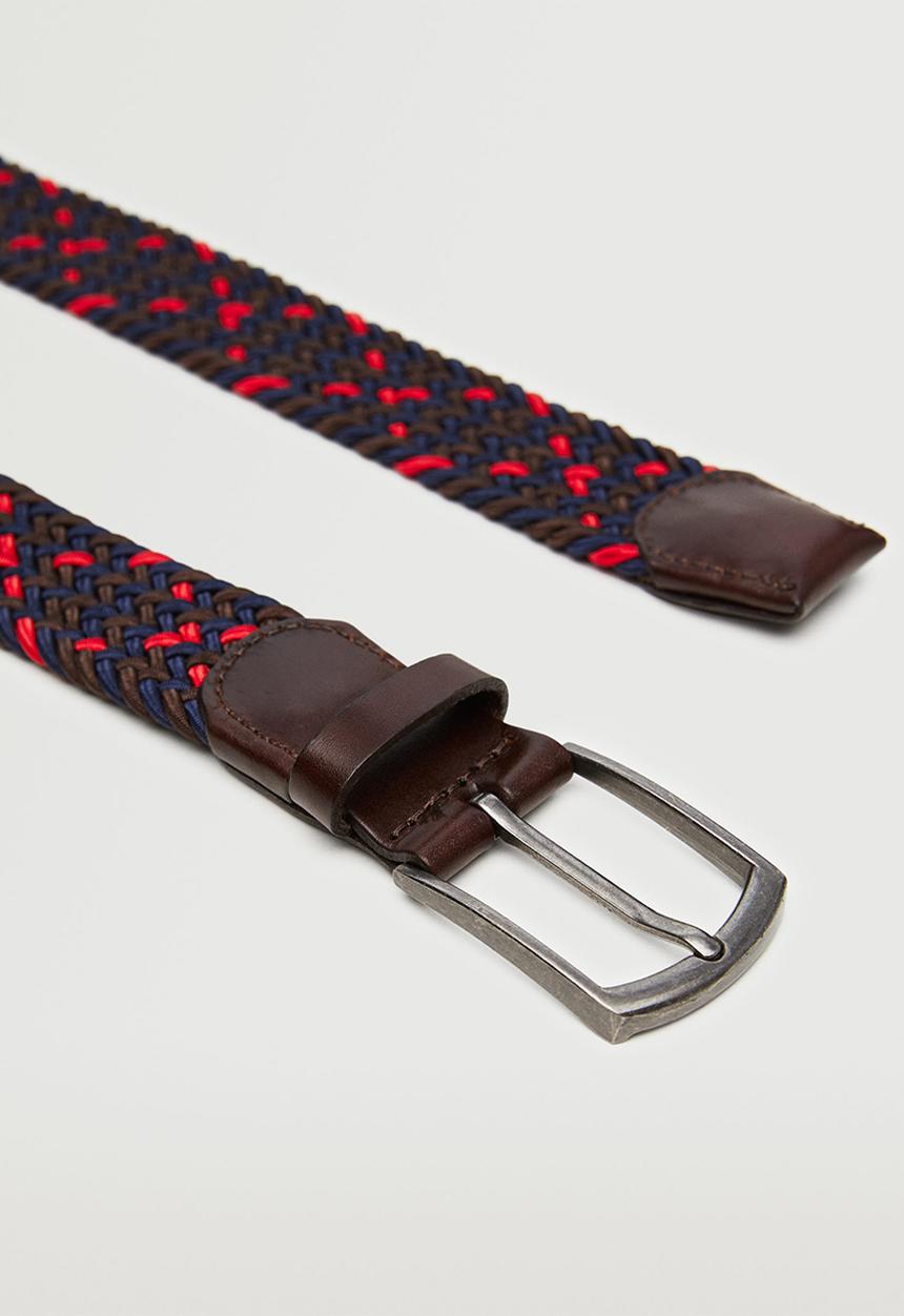MANGO - Leather-appliqué braided belt - red