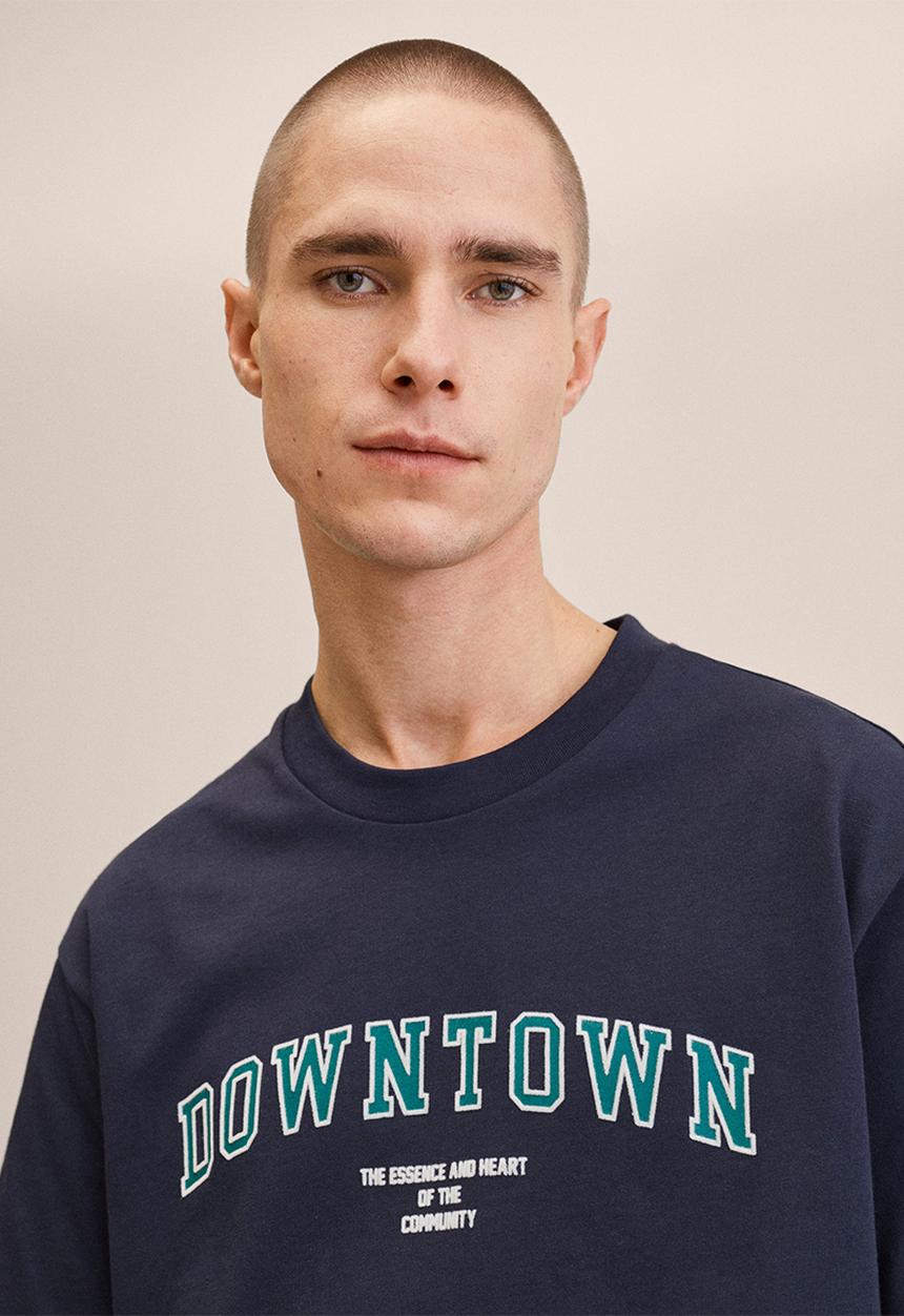 MANGO - Bastian cotton varsity t-shirt  - dark navy