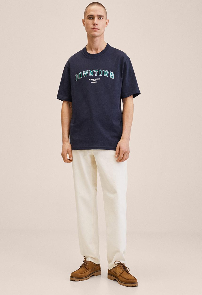 MANGO - Bastian cotton varsity t-shirt  - dark navy