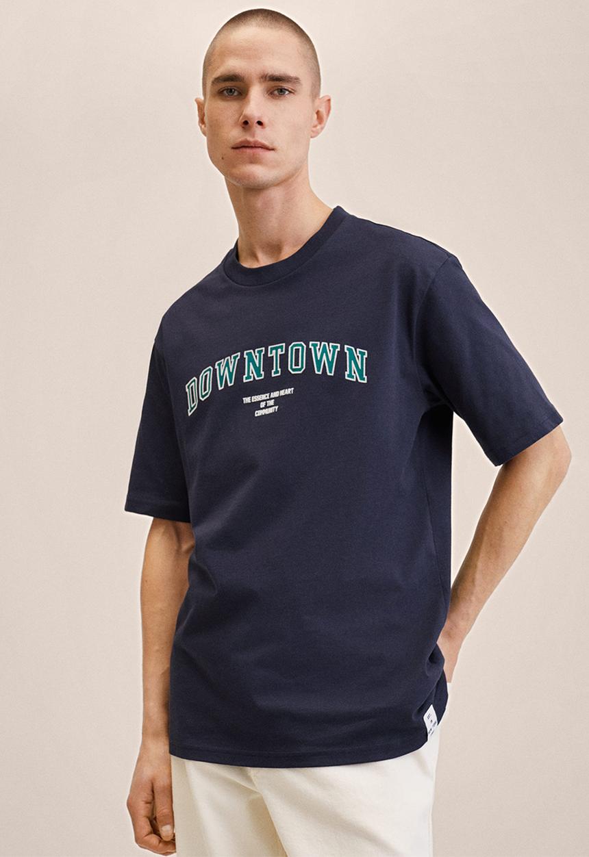 MANGO - Bastian cotton varsity t-shirt  - dark navy