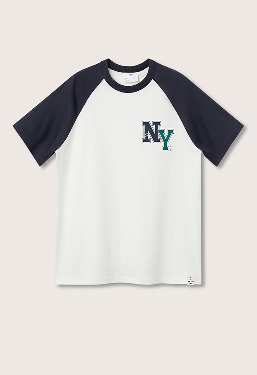 MANGO - Clio cotton varsity raglan t-shirt - white