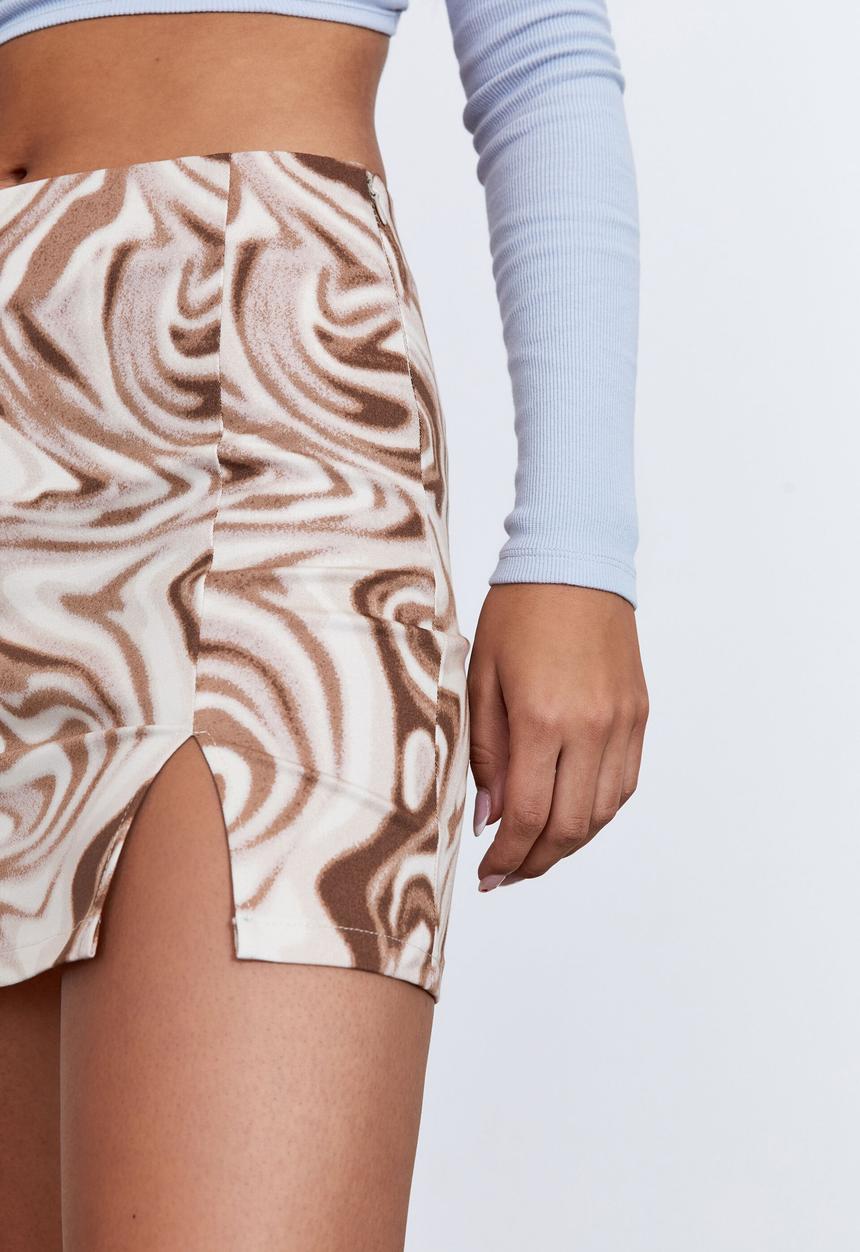 Factorie - Double split mini skirt - neutral marble