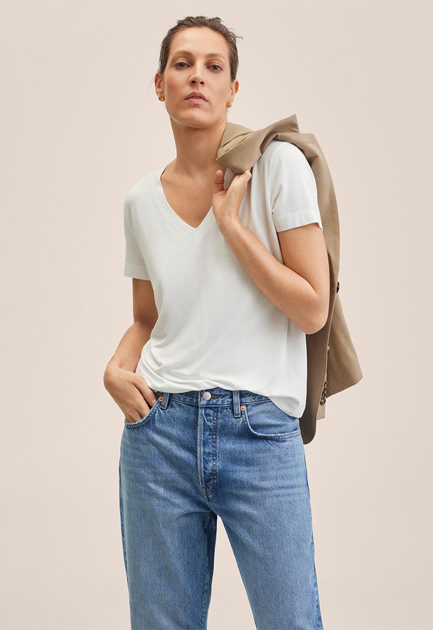 MANGO - T-shirt vispi - white