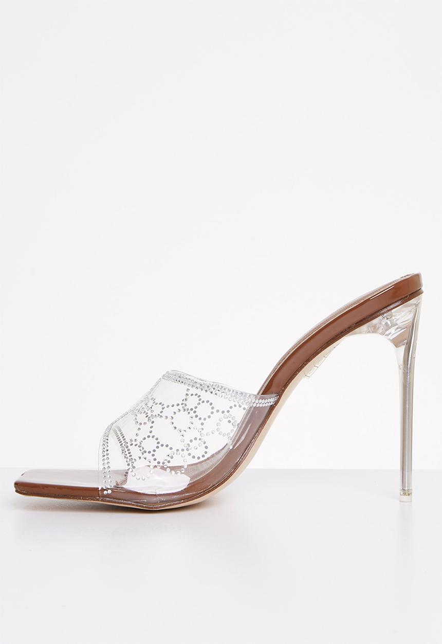 Public Desire - Progress square toe heel - choc patent perspex