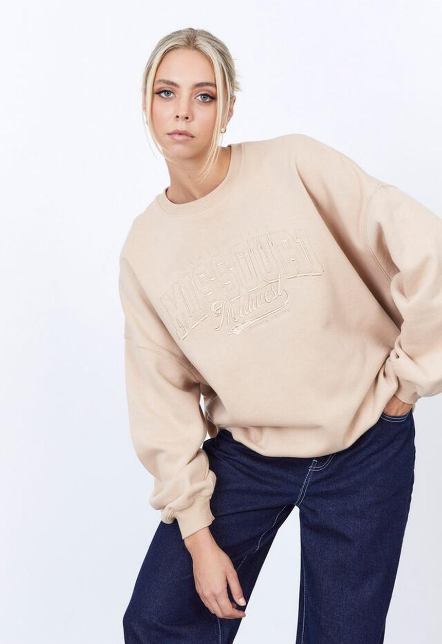 Factorie - Slouchy premium graphic crew - neutral clay/missouri