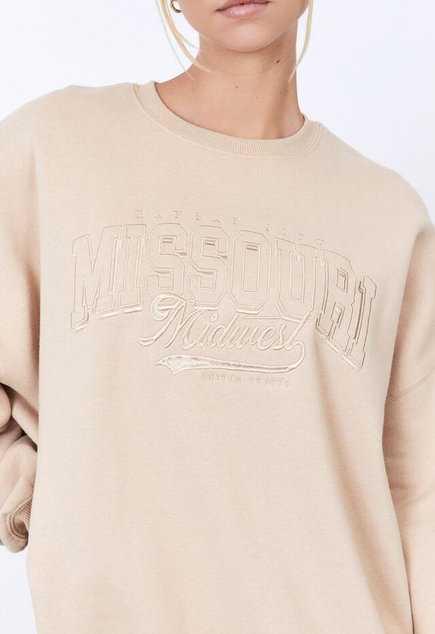 Factorie - Slouchy premium graphic crew - neutral clay/missouri