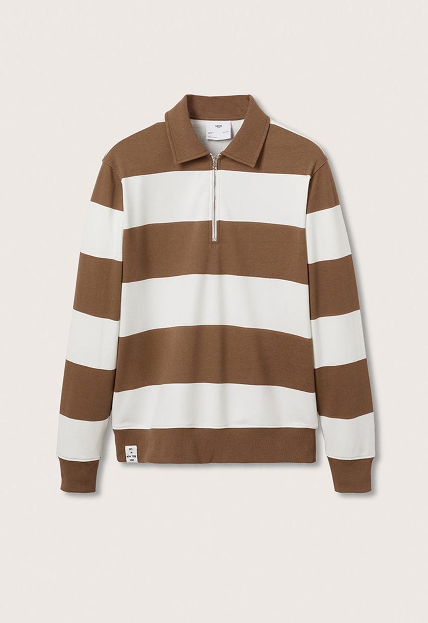 MANGO - Gene striped polo sweatshirt - brown