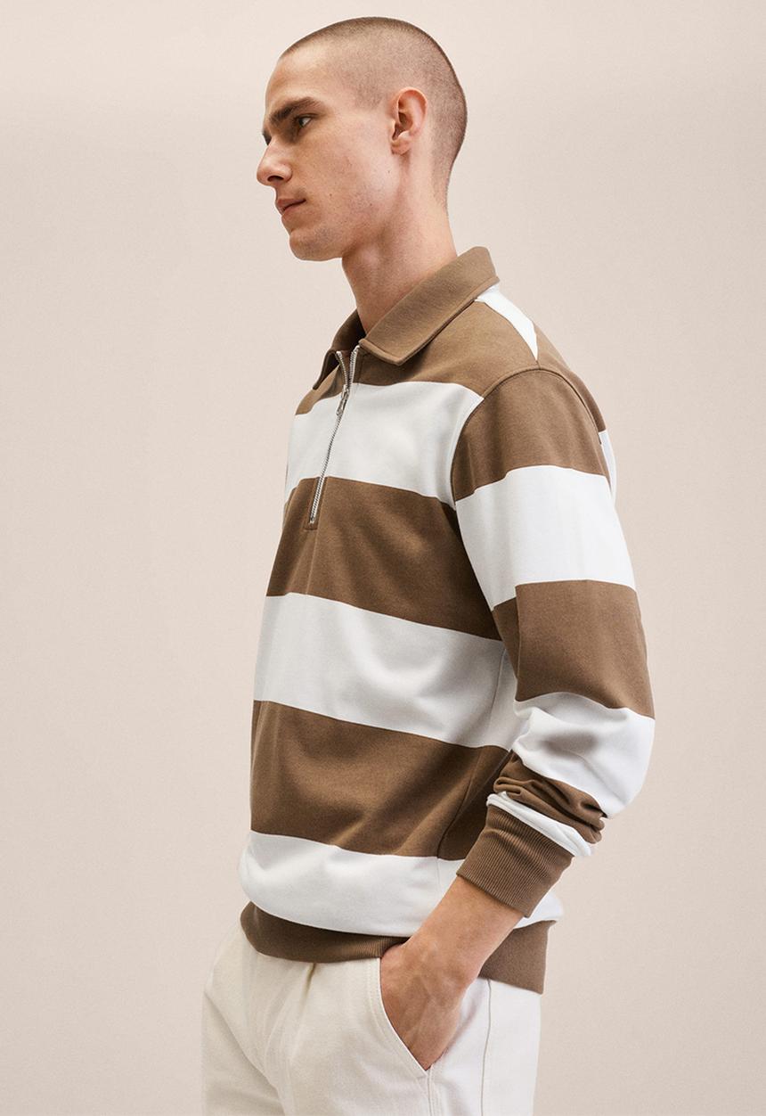 MANGO - Gene striped polo sweatshirt - brown