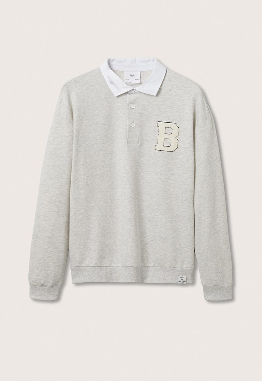 MANGO - Patch cotton polo sweatshirt aquiles - medium heather grey