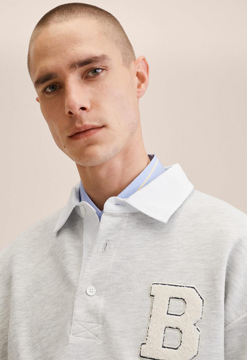 MANGO - Patch cotton polo sweatshirt aquiles - medium heather grey