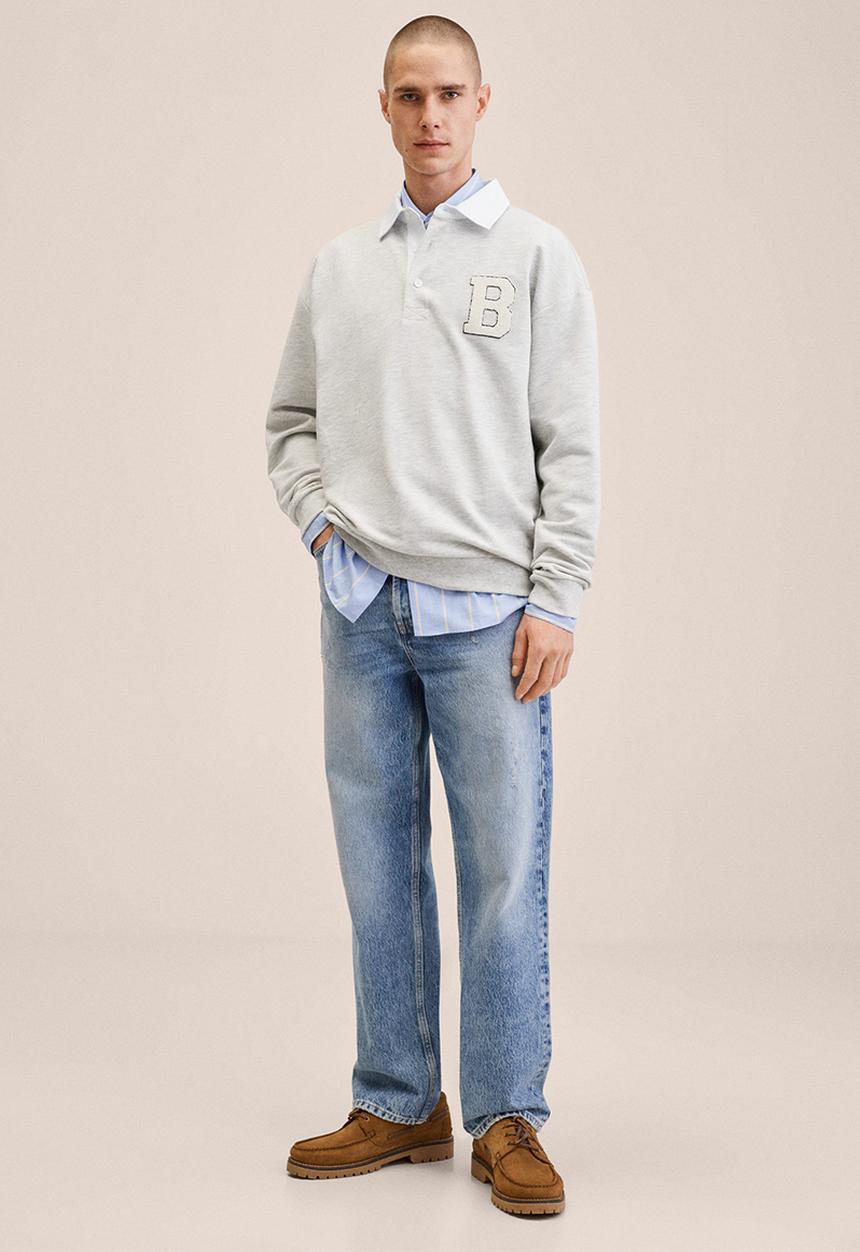 MANGO - Patch cotton polo sweatshirt aquiles - medium heather grey
