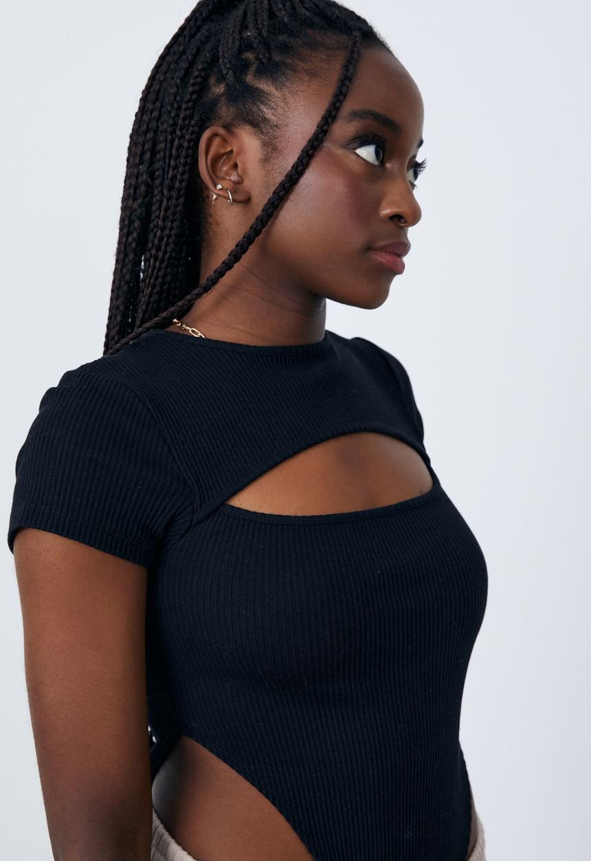 Factorie - Cut out high cut bodysuit - black