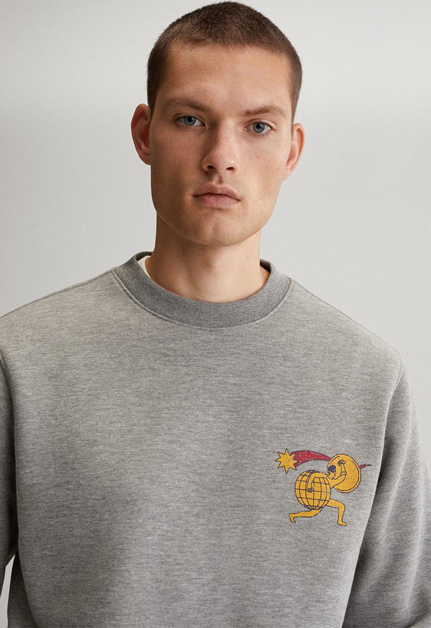 MANGO - Tiago planet printed sweatshirt  - medium heather grey