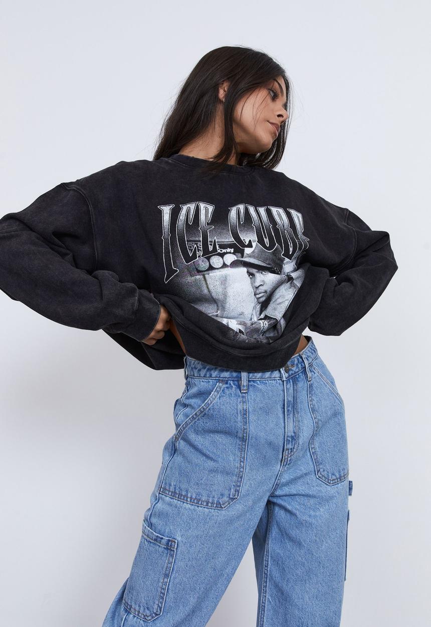 Factorie - Lcn music merch oversized graphic crew - lcn mt washed black/ice cube
