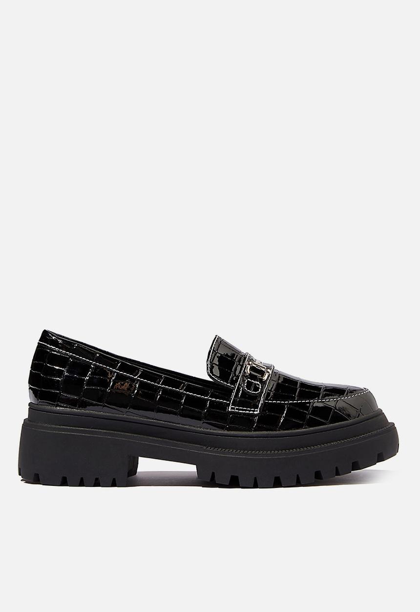 Cotton On - Bree lug sole loafer - black patent croc