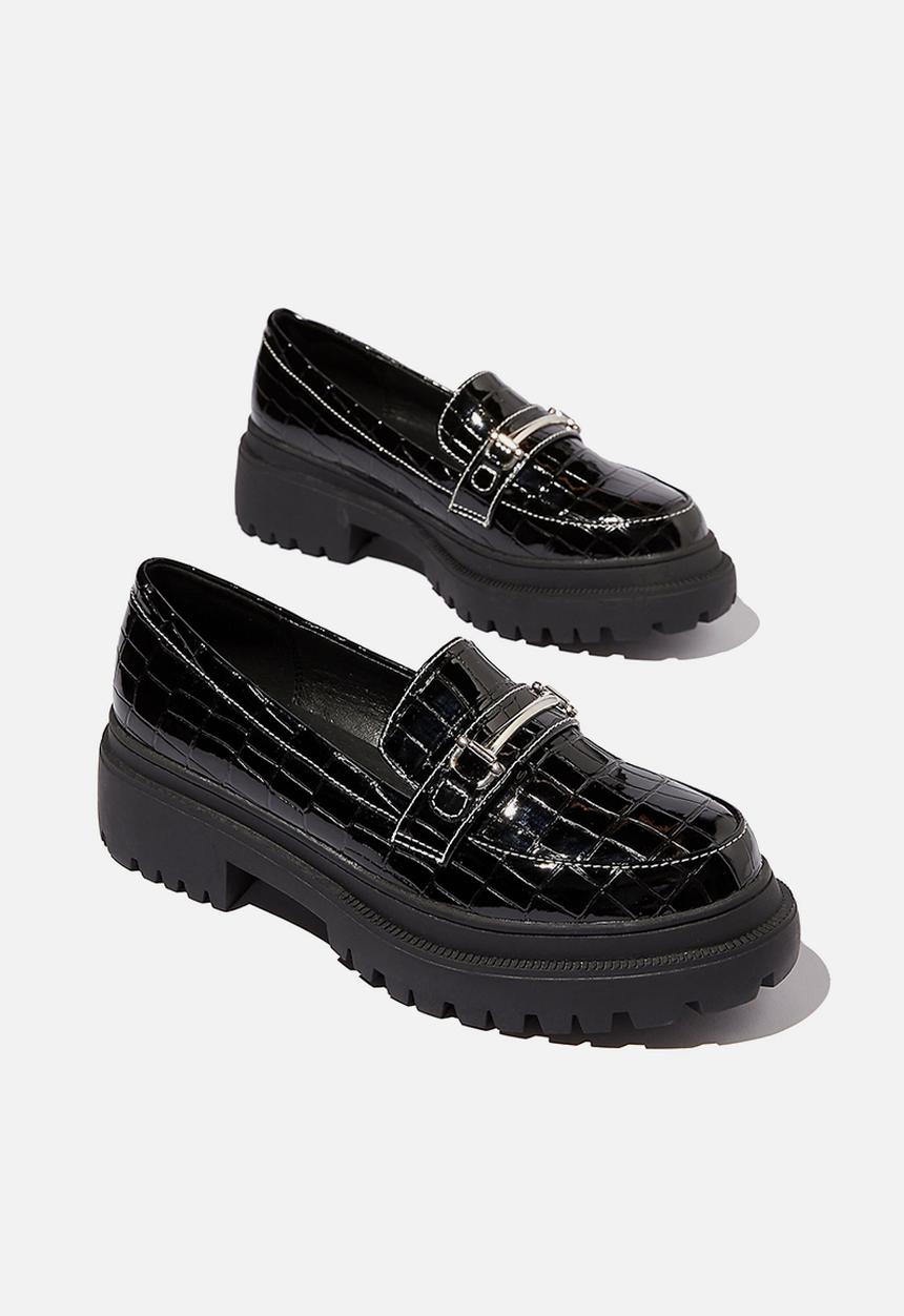 Cotton On - Bree lug sole loafer - black patent croc