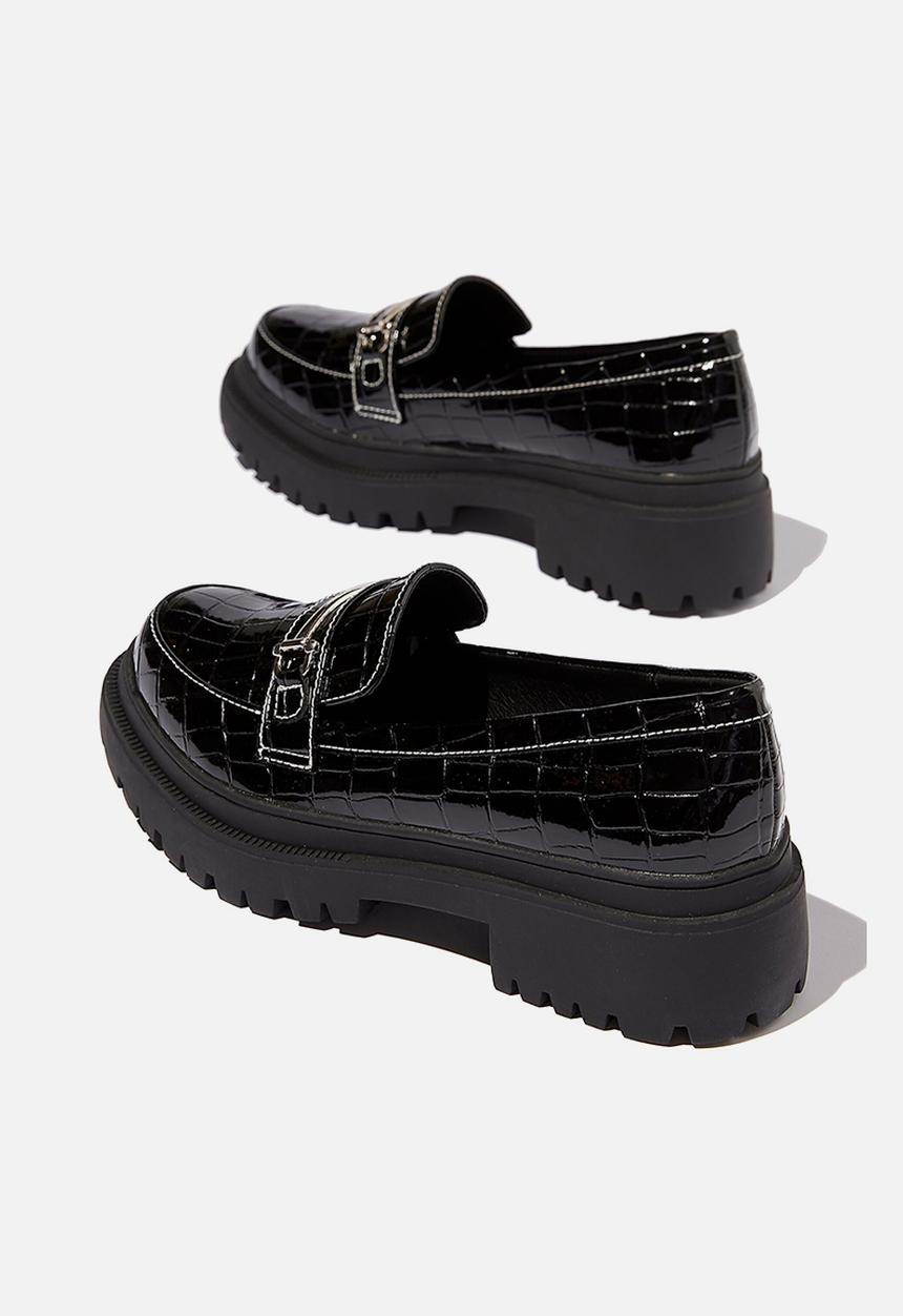 Cotton On - Bree lug sole loafer - black patent croc