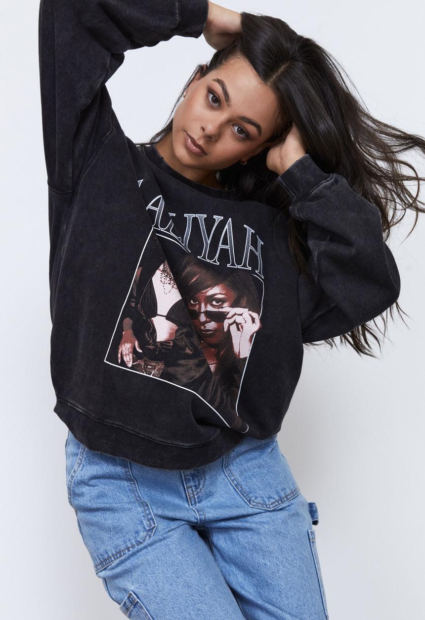 Factorie - Lcn music merch oversized graphic crew - lcn mt washed black/aaliyah shades