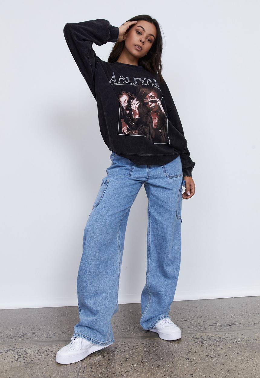 Factorie - Lcn music merch oversized graphic crew - lcn mt washed black/aaliyah shades