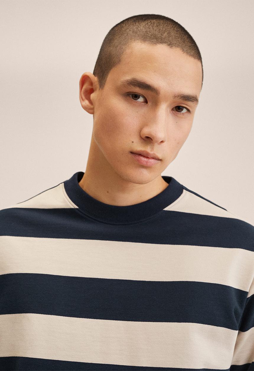MANGO - Tulum Striped cotton-blend sweatshirt- dark navy