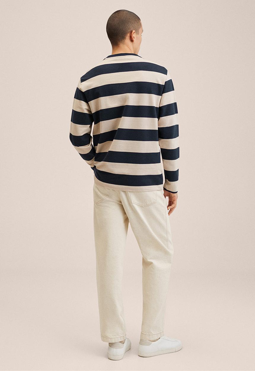 MANGO - Tulum Striped cotton-blend sweatshirt- dark navy