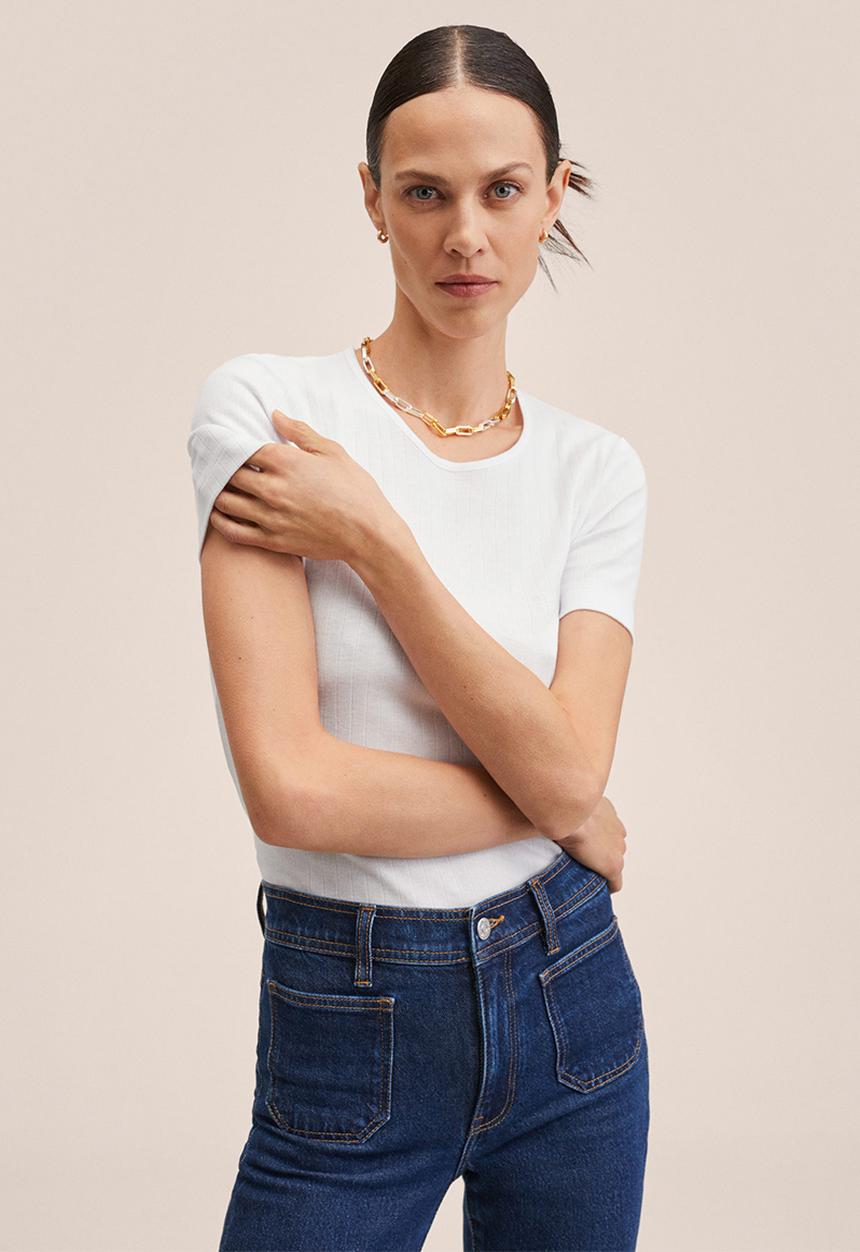 MANGO - T-shirt campit - white