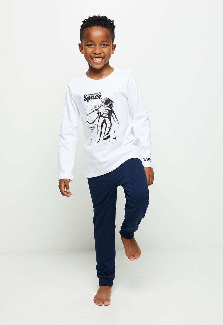 Superbalist Kids - Younger boys Nasa long sleeve tee & pants pj set - white & navy