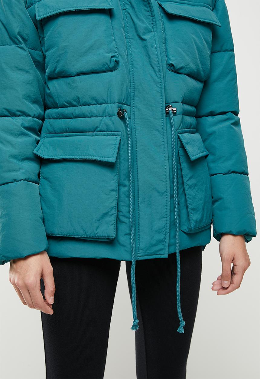 Koton - Hooded faux fur detailed puffer jacket - blue