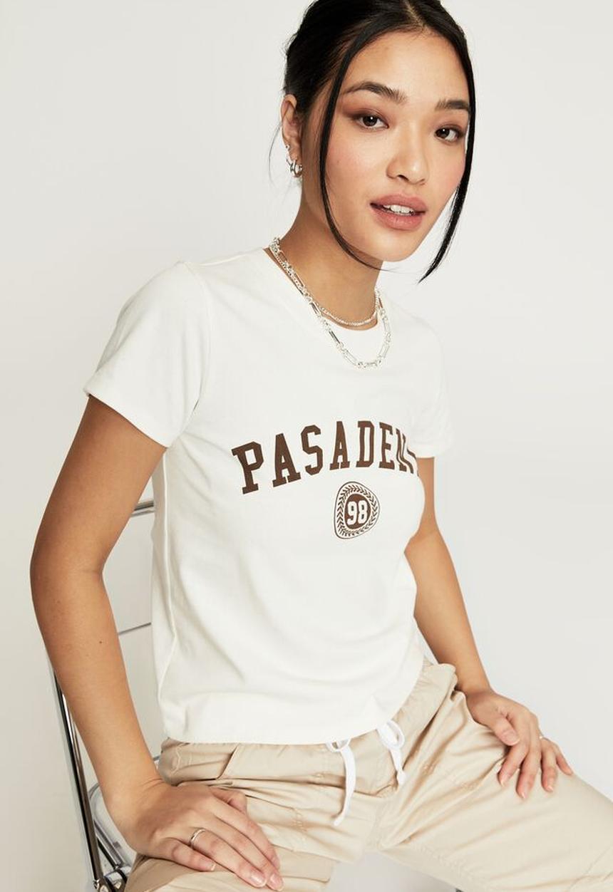Supré  - Celia fitted printed T-shirt - winter white & pasadena