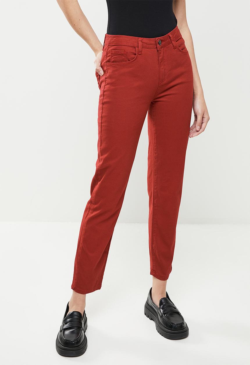 Koton - Medium rise slim fit trousers - burgundy