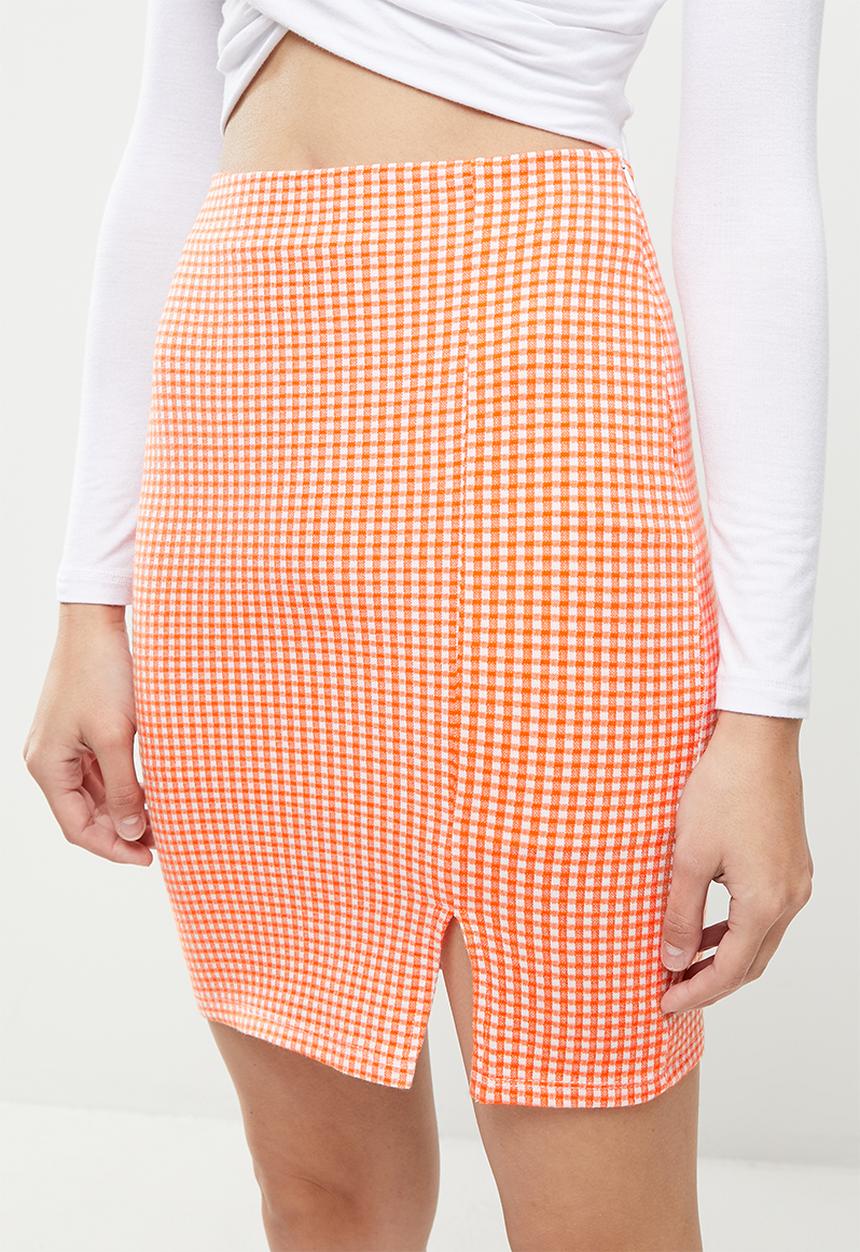 Koton - Slit skirt mini checked - orange 