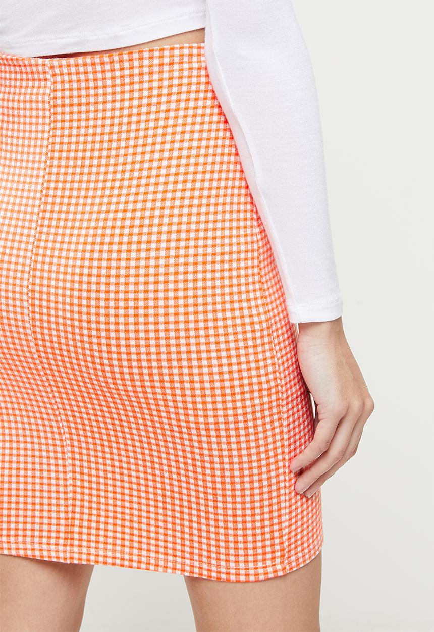 Koton - Slit skirt mini checked - orange 