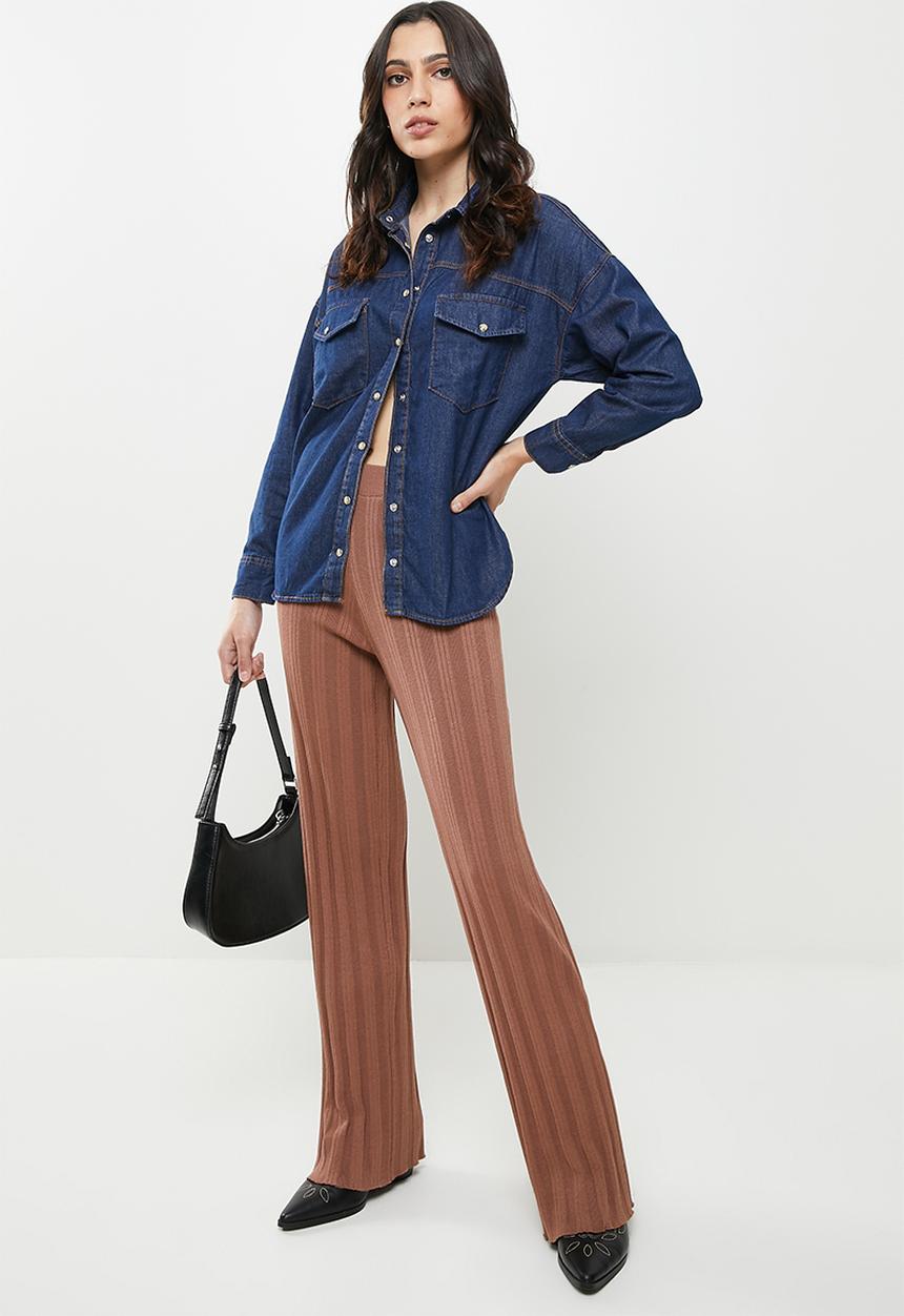 Koton - Classic neck long sleeve jean shirt - blue