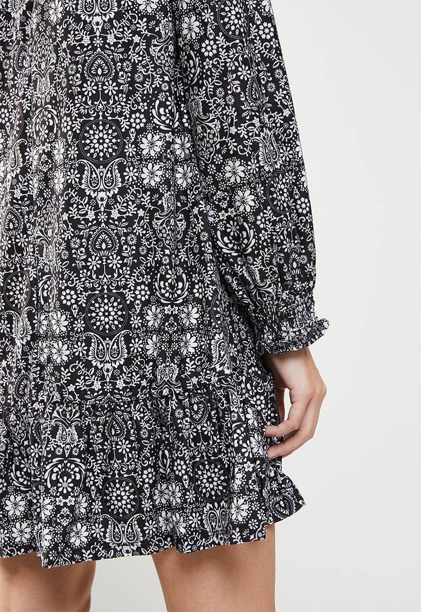 Koton - Long sleeve mini floral dress - black
