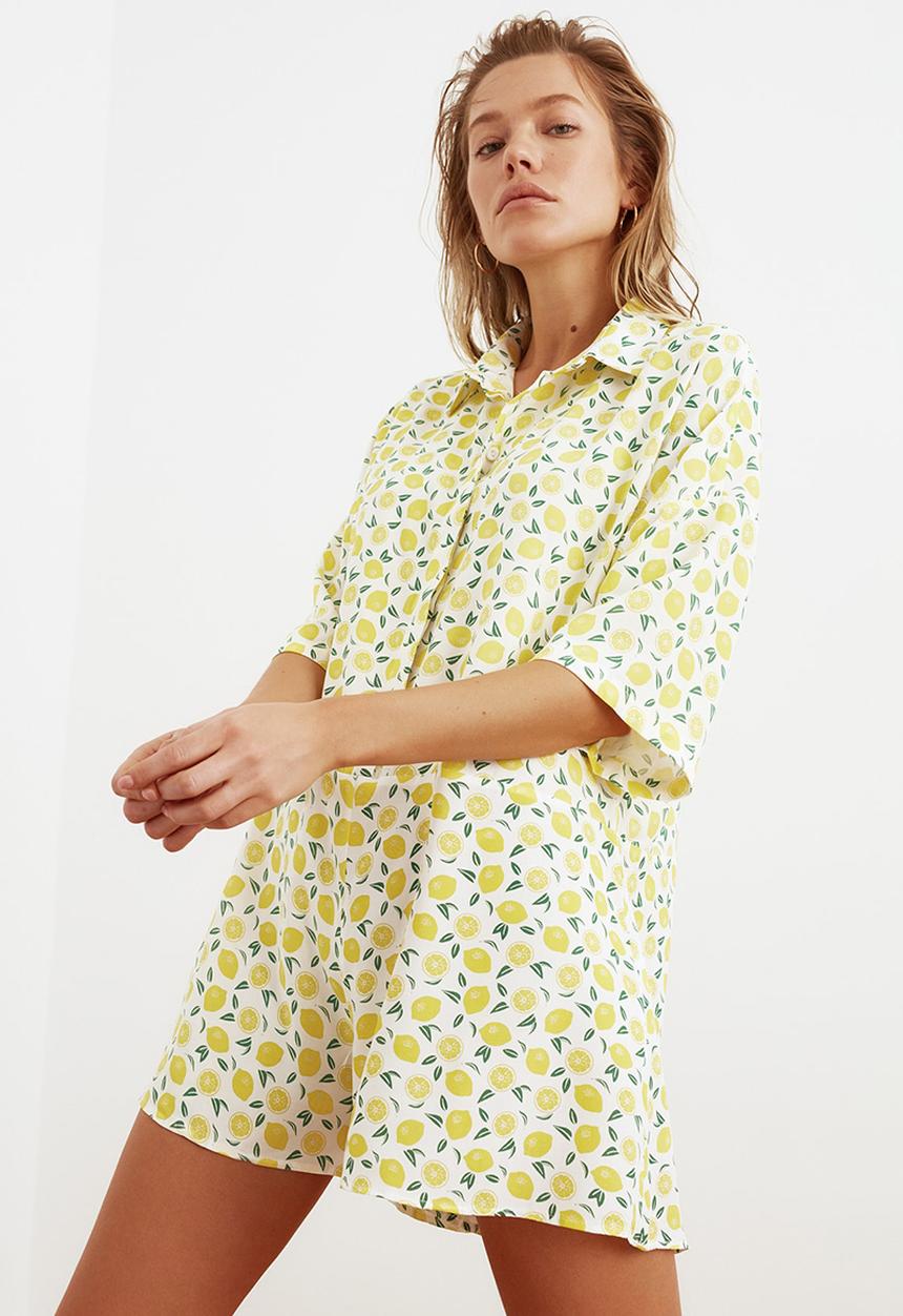 Trendyol - Lemon printed overalls - white & green 