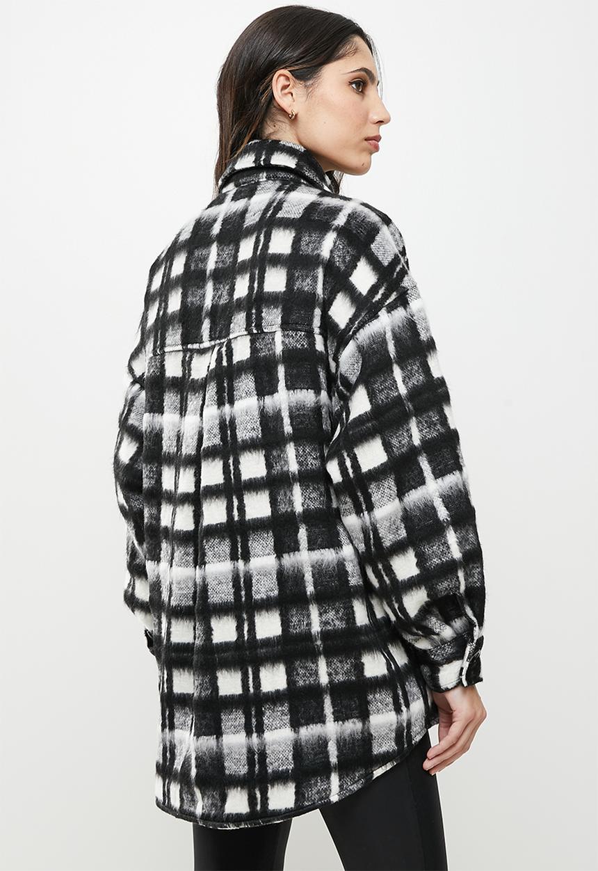 Koton - Plaid oversize coat - black 
