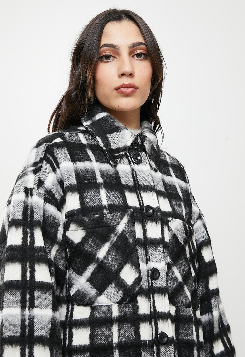 Koton - Plaid oversize coat - black 