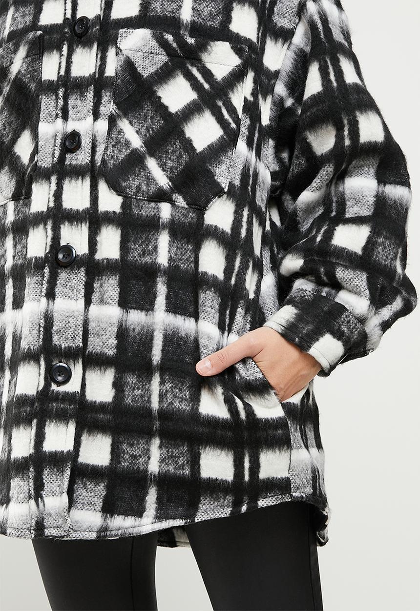 Koton - Plaid oversize coat - black 