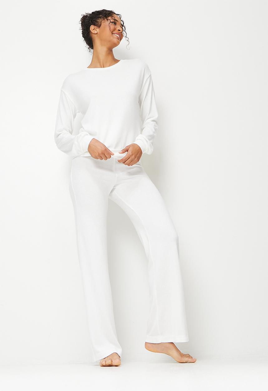 Blake - Soft touch wide leg & crew sleep set - milk