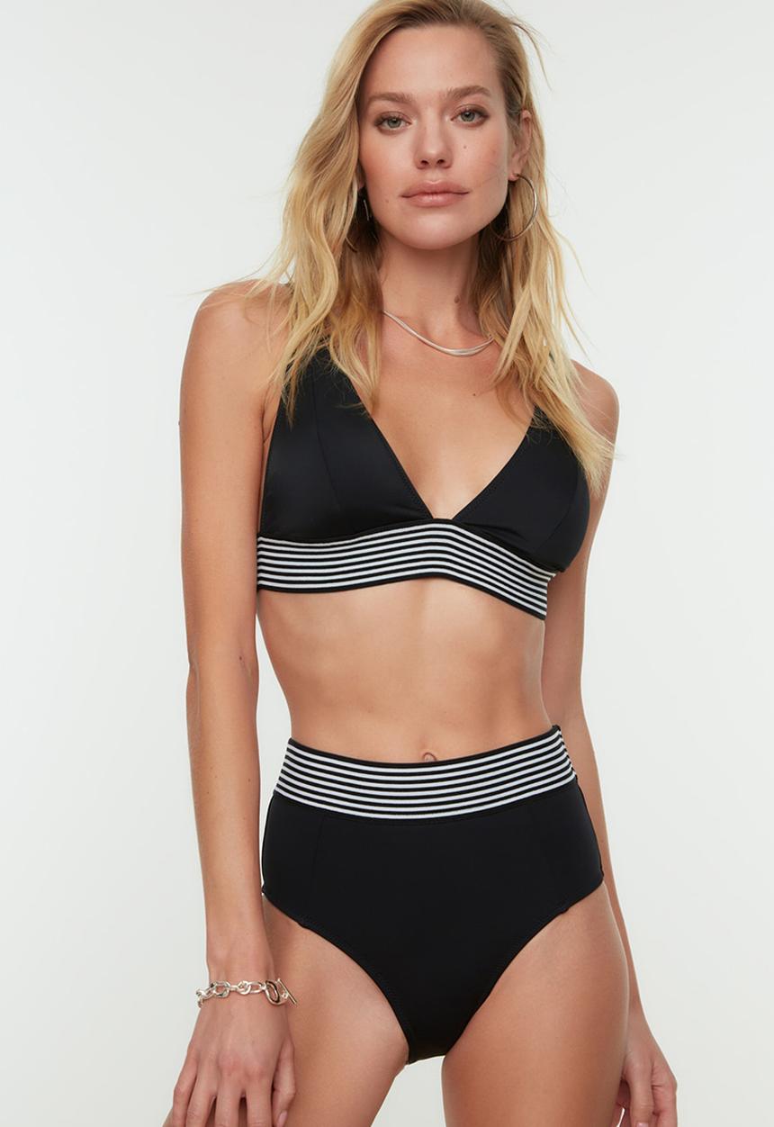Trendyol - Stripe detailed bikini bottom - black