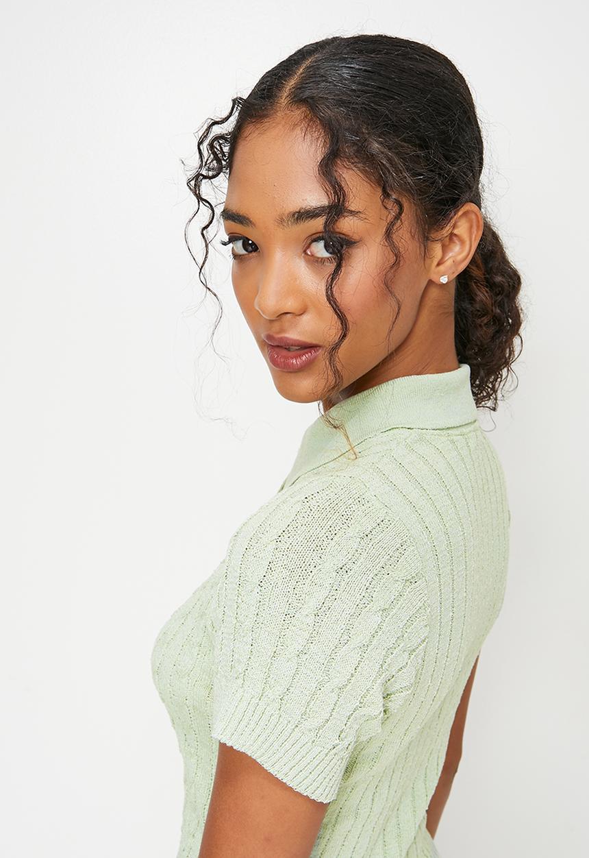 Blake - Cable polo tee - sage