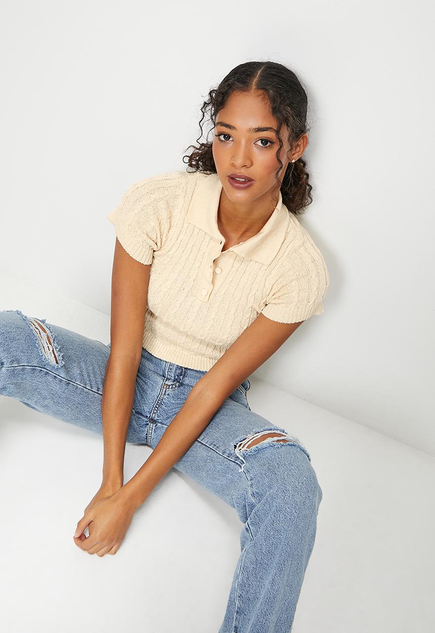 Blake - Cable polo tee - ecru